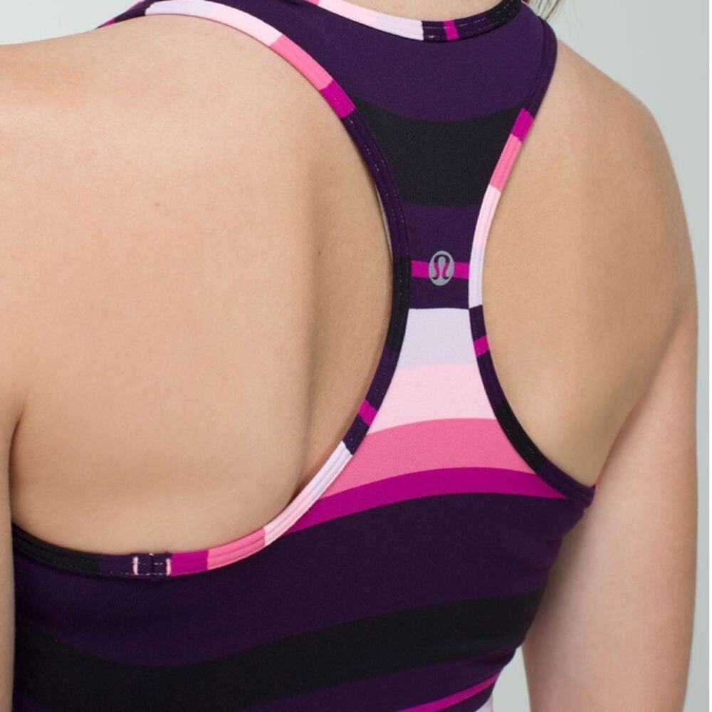 Lululemon Athletica Cool Racerback Tank Stripe Bleached Coral Pink Purple Black - Picture 16 of 16